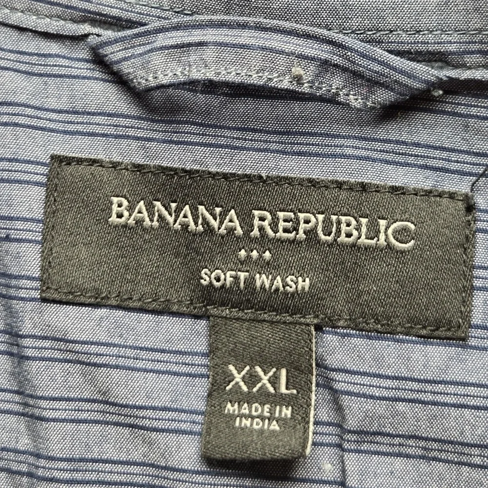 Banana Republic Shirt Mens 2XL Blue Stripe Short Sleeve Soft Wash Button-Up